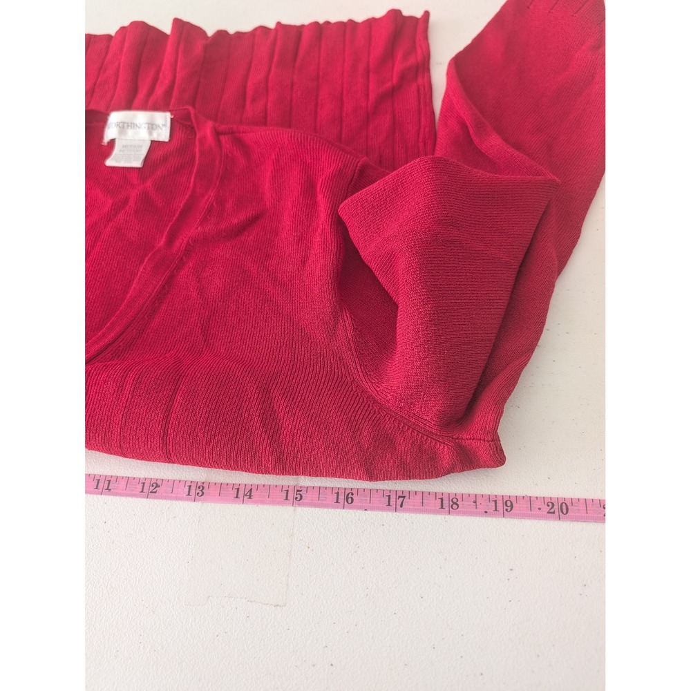 Vintage Worthington Red Ribbed Knit Button Front Cardigan Sweater V-Neck Medium - Picture 11 of 14